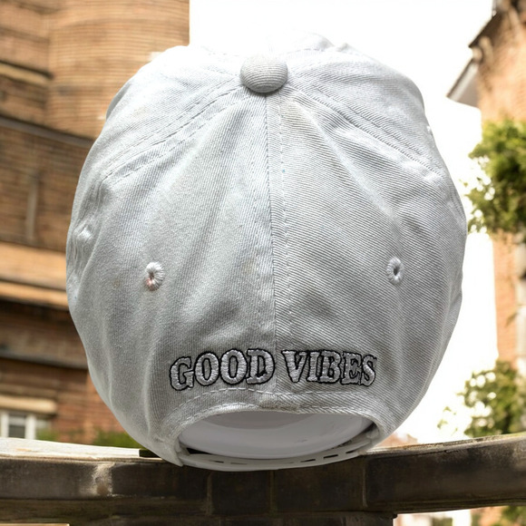Top Level "Good Vibes" Embroidered Bear USA Flag White Cotton Snapback Hat Cap - Picture 3 of 6